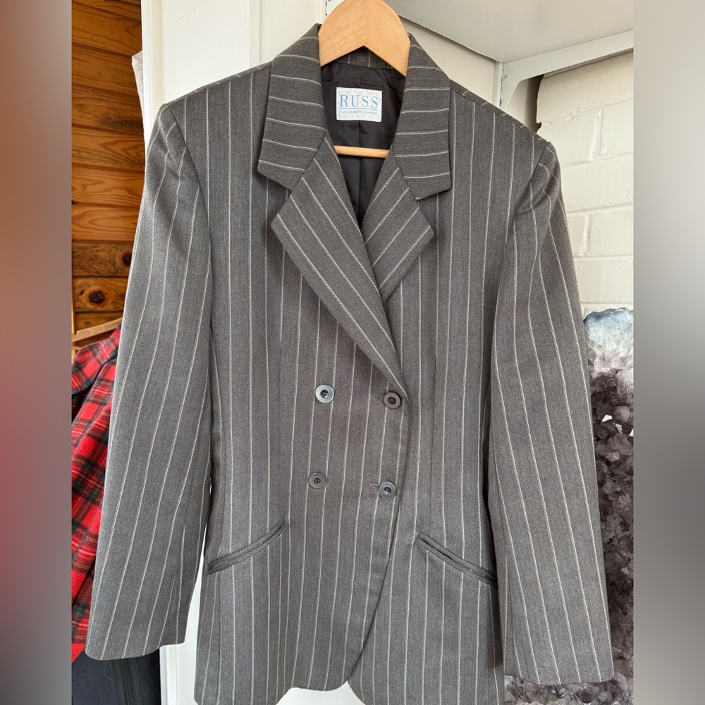 Liz Claiborne Women’s Double-Breasted Pinstripe Blazer - Gray